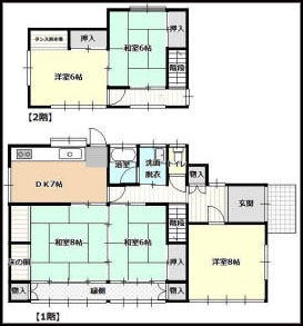 総社市 構造:木造土地面積:290.32平米 ( 87.82坪 ) 建物面積:127.72平米 ( 38.63坪 )