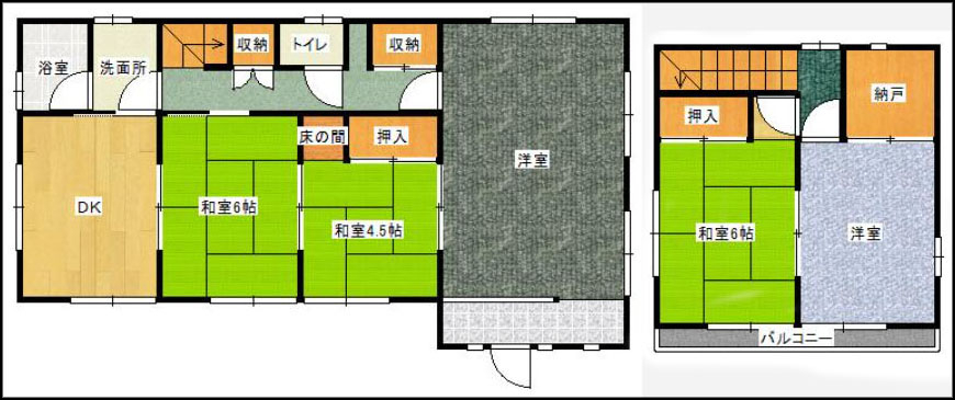 玉野市 構造:木造スレート葺土地面積:194.63平米 ( 58.87坪 ) 建物面積:97.71平米 ( 29.55坪 )